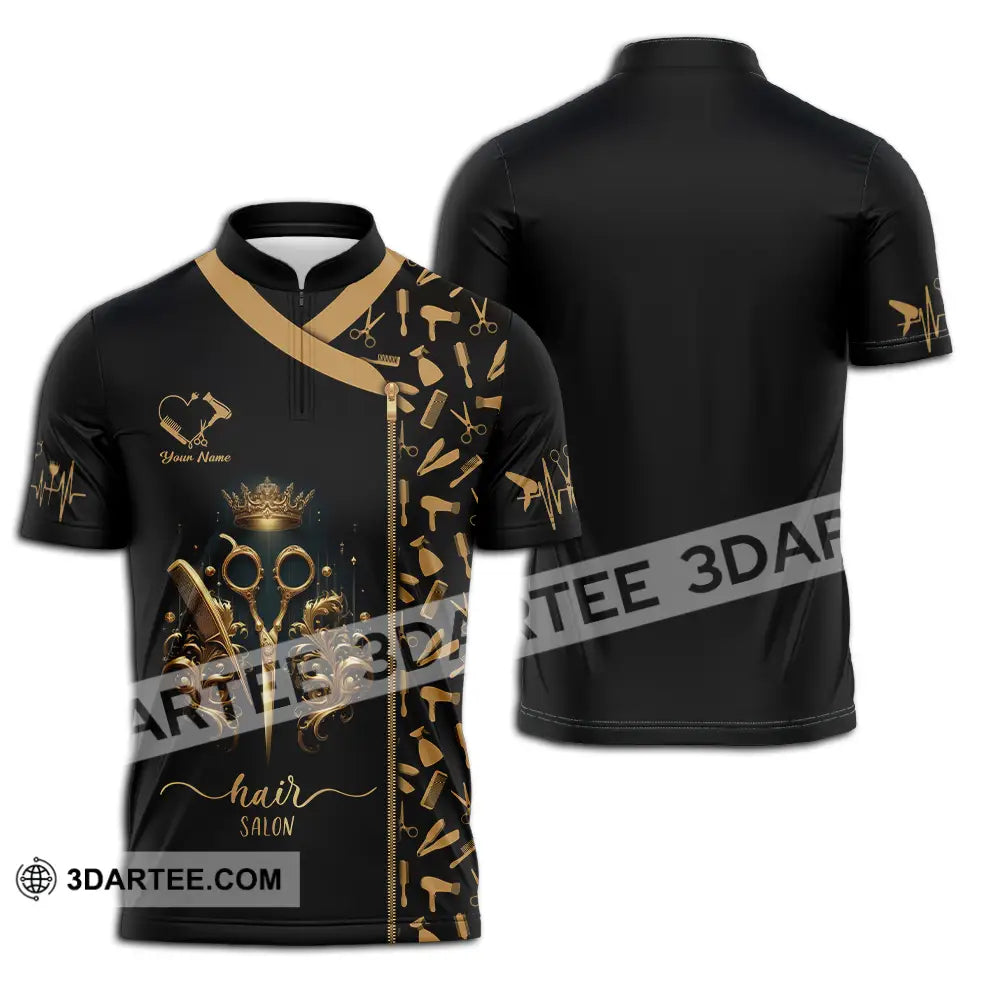 Unisex Shirt - Custom Text Hair Salon Zipper Polo / S T-Shirt