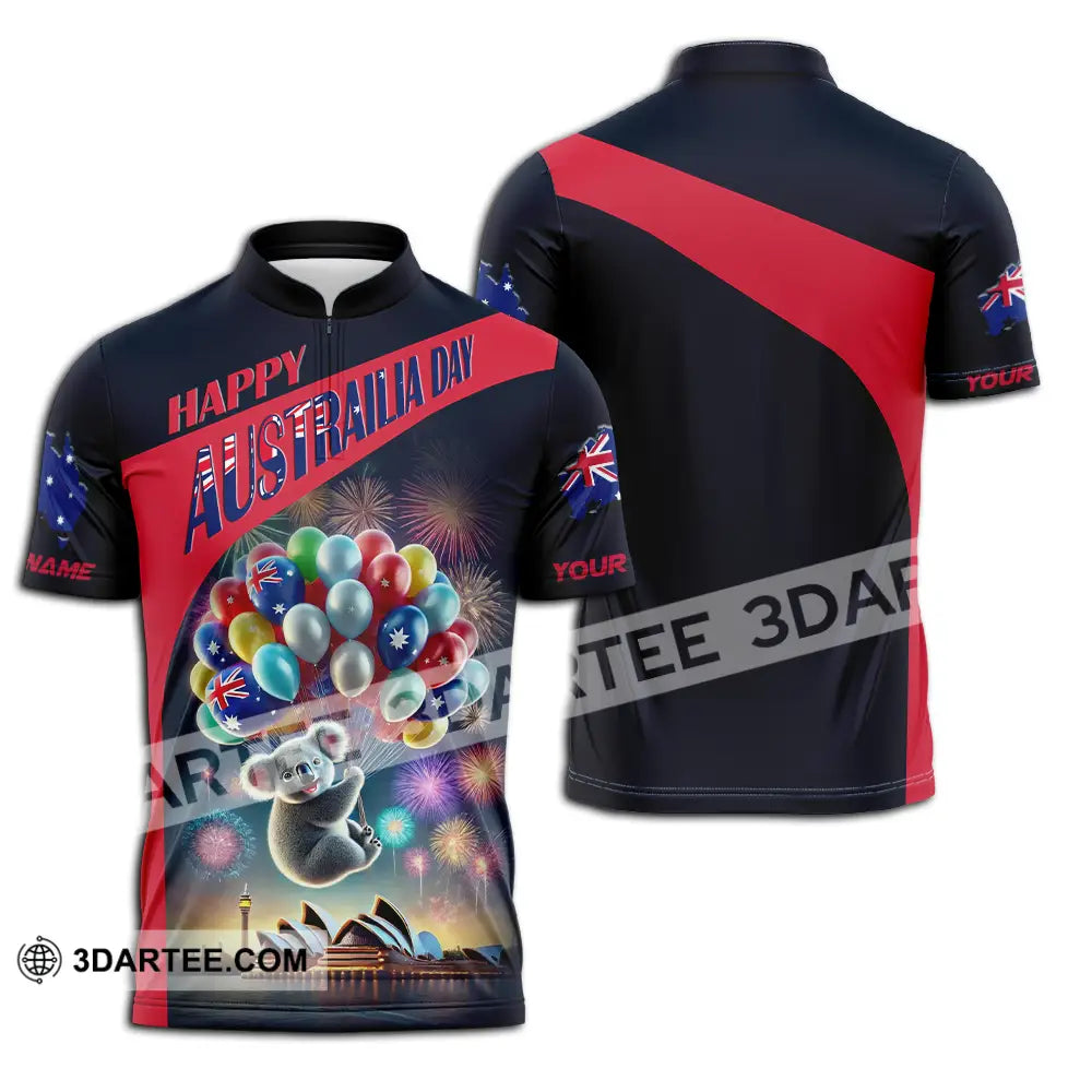 Unisex Shirt - Custom Text Happy Australia Day Zipper Polo / S T-Shirt