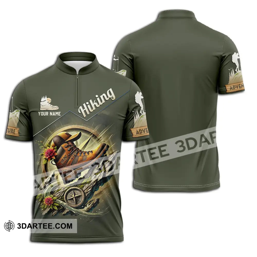 Unisex Shirt - Custom Text Shirt Hiking Zipper Polo Shirt / S T-shirt