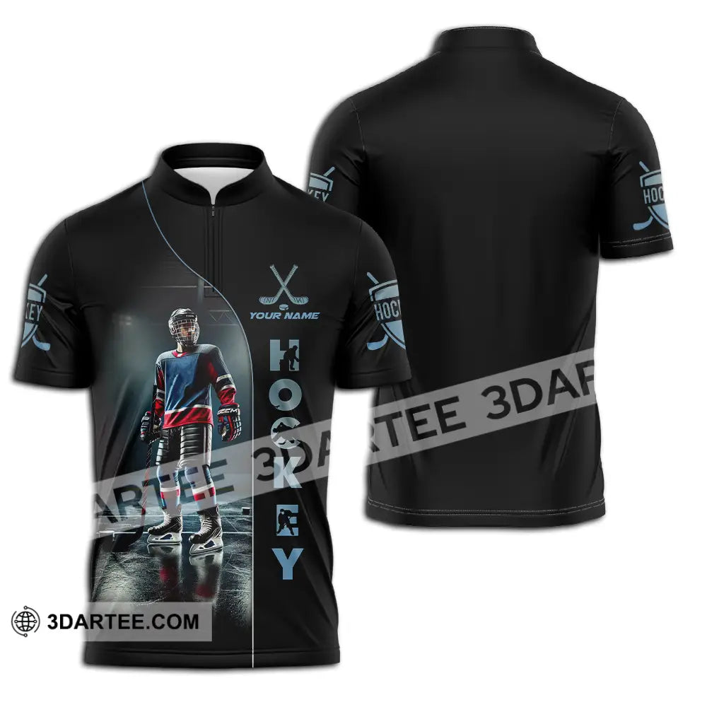 Unisex Shirt - Custom Text Hockey Zipper Polo / S T-Shirt