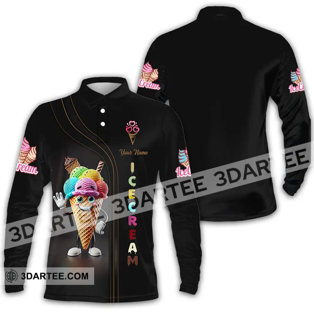 Unisex Shirt - Custom Text Ice Cream Long Sleeve Polo / S T-Shirt