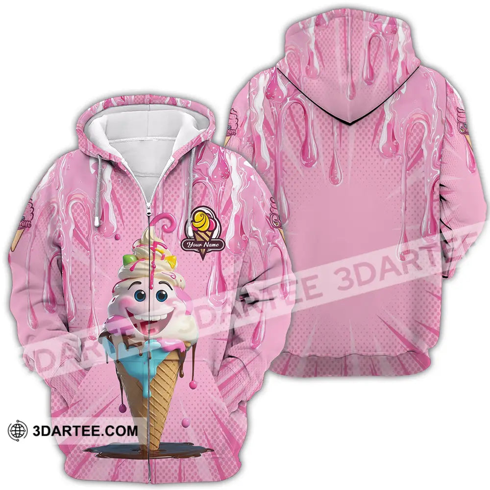 Unisex Shirt - Custom Text Shirt Ice Cream Zipper Hoodie / S T-shirt
