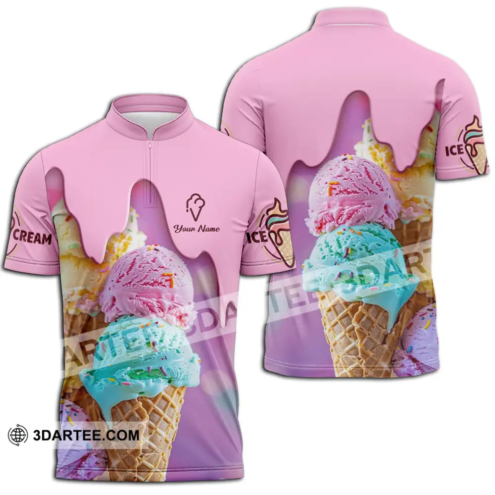 Unisex Shirt - Custom Text Shirt Ice Cream Shirt Zipper Polo Shirt / S T-shirt