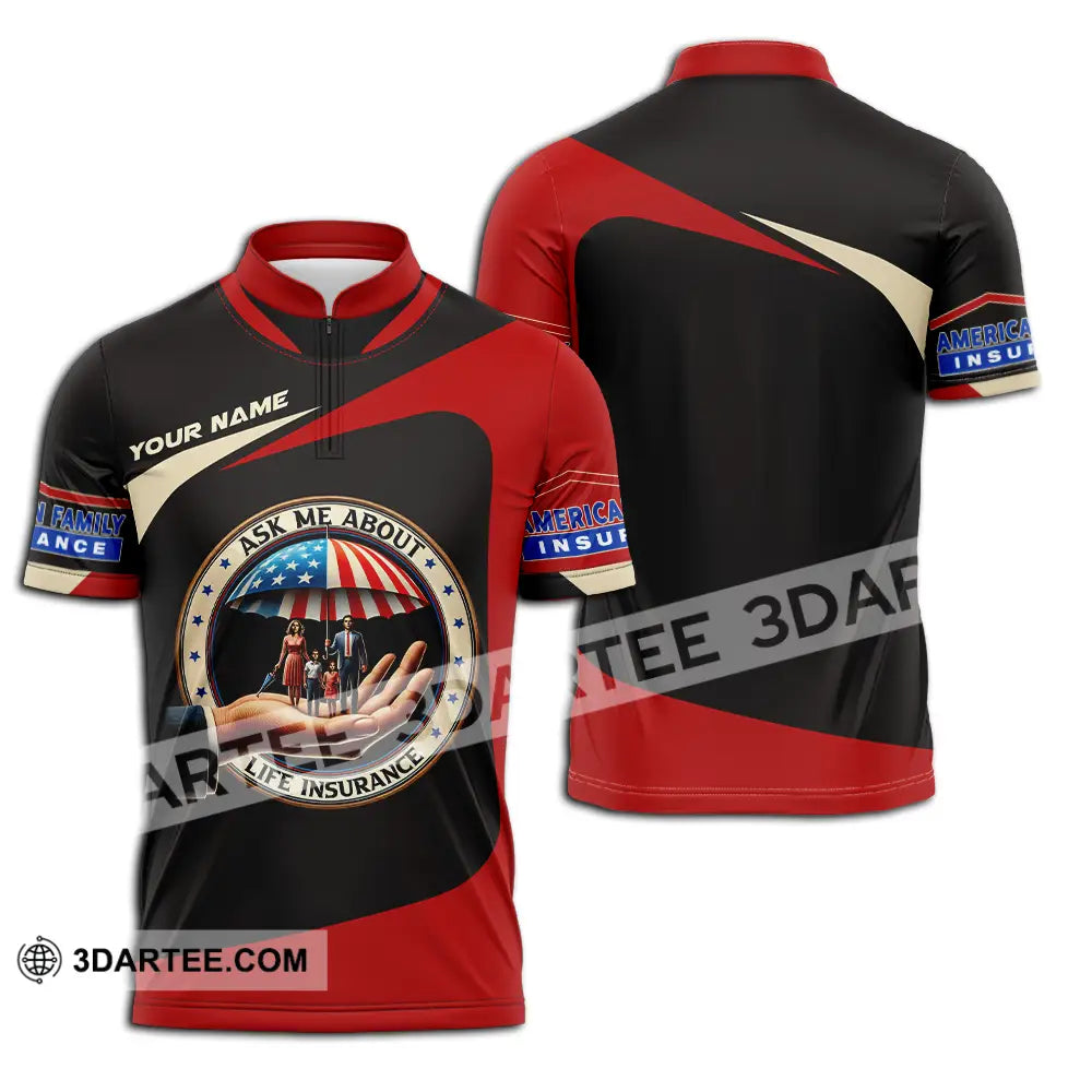 Unisex Shirt - Custom Text Insurance America Zipper Polo / S T-Shirt