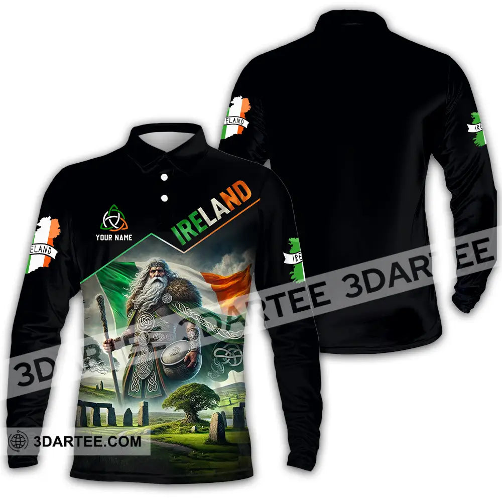 Unisex Shirt - Custom Text Ireland Long Sleeve Polo / S T-Shirt