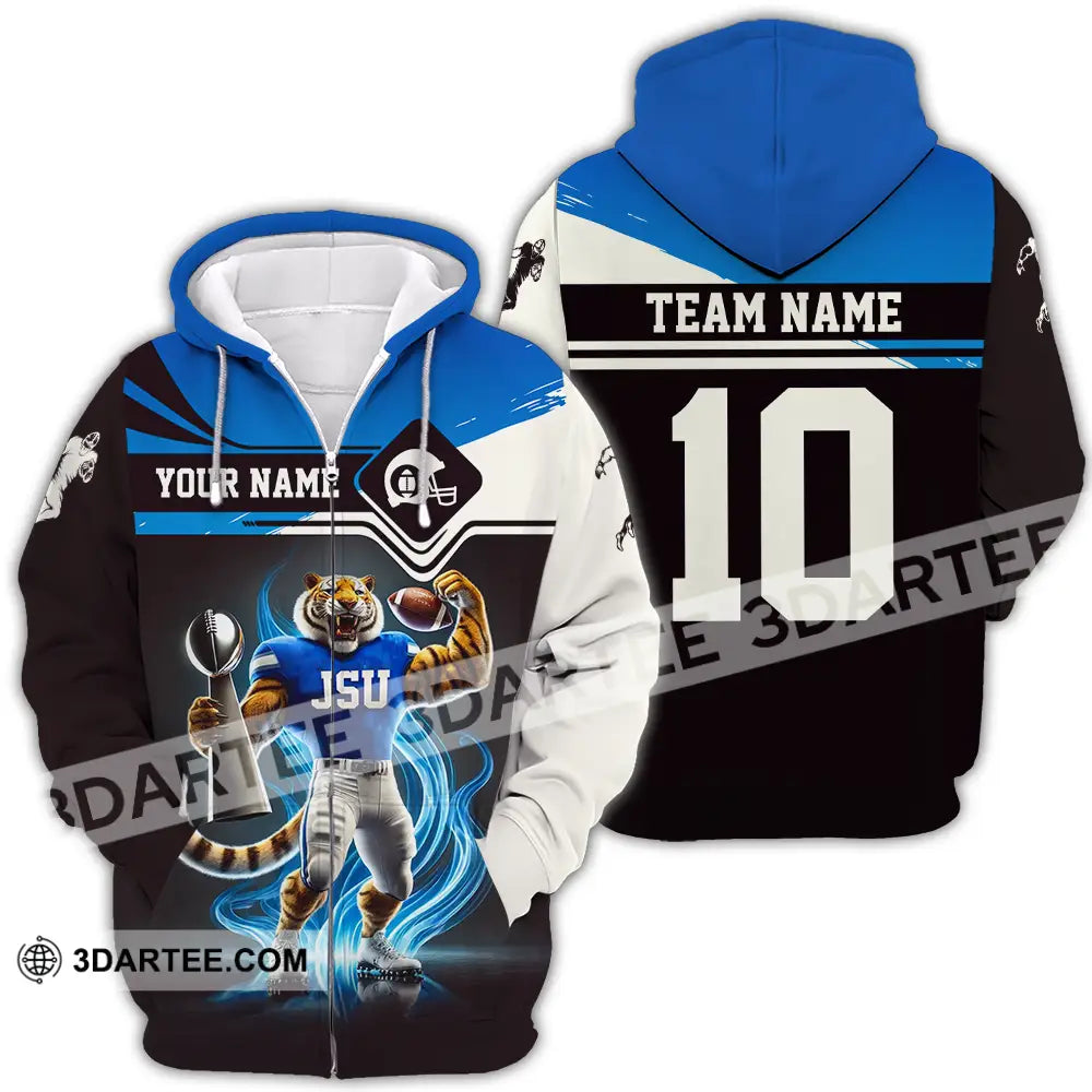 Unisex Shirt - Custom Text Jackson State Tigers Football Team Zipper Hoodie / S T-Shirt