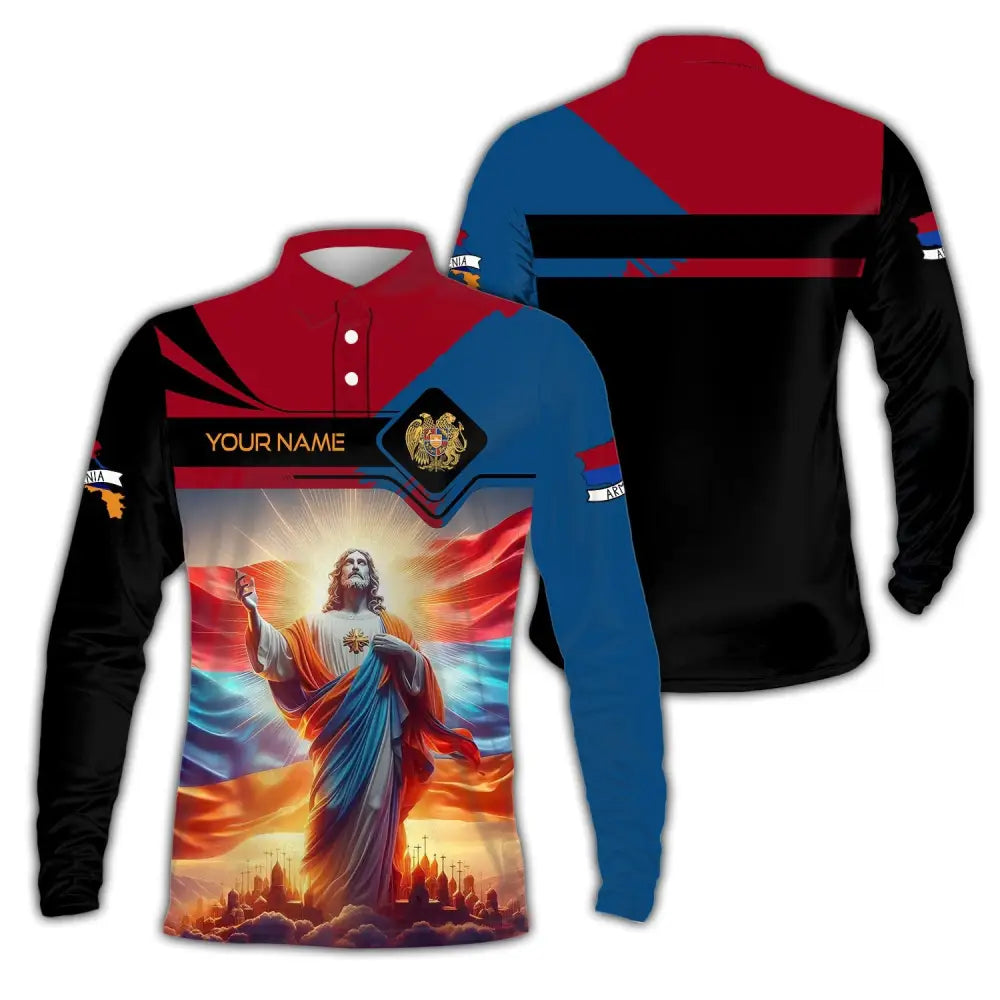 Unisex Shirt - Custom Text Shirt Jesus Armenia Long Sleeve Polo / S T-shirt