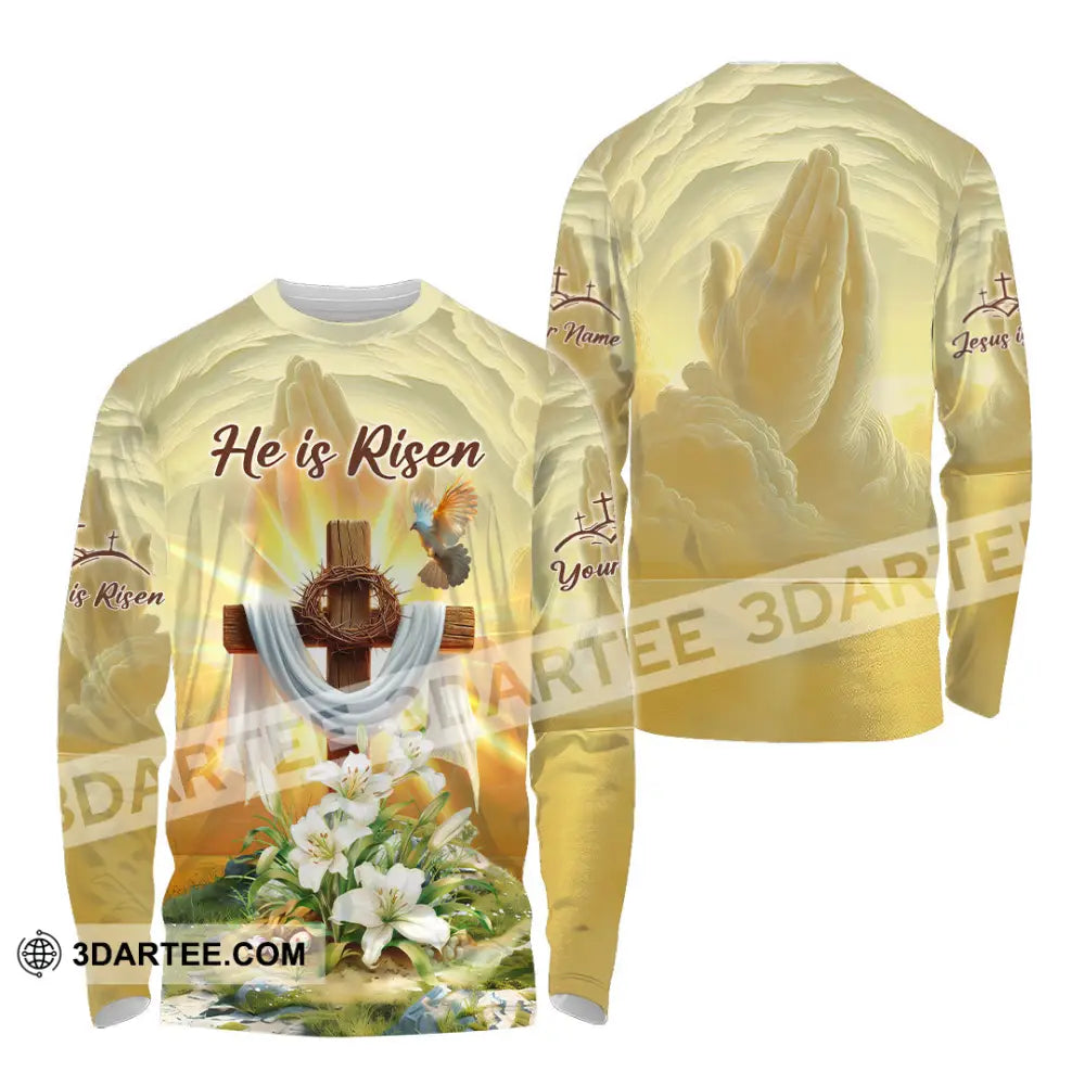 Unisex Shirt - Custom Text Jesus He Is Risen Long Sleeve / S T-Shirt