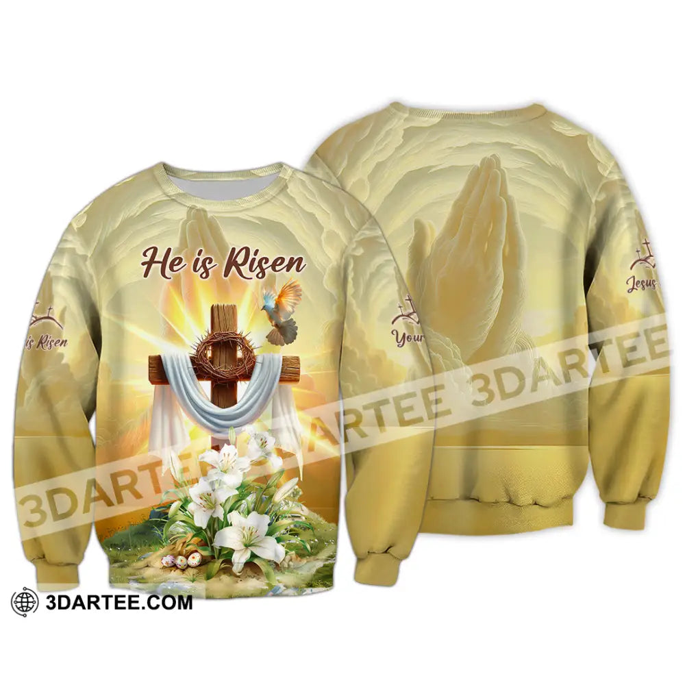 Unisex Shirt - Custom Text Jesus He Is Risen Long Sleeve / S T-Shirt