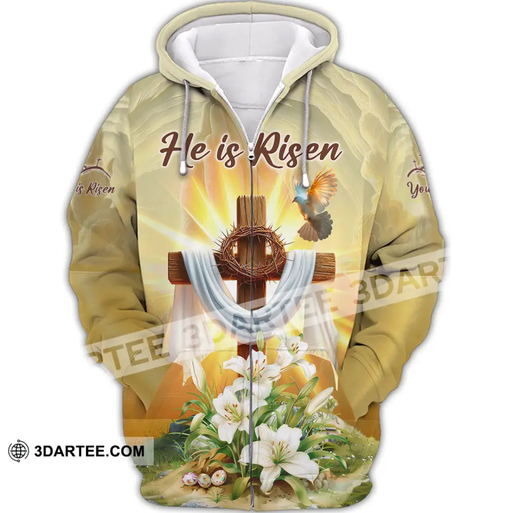 Unisex Shirt - Custom Text Jesus He Is Risen Zipper Hoodie / S T-Shirt