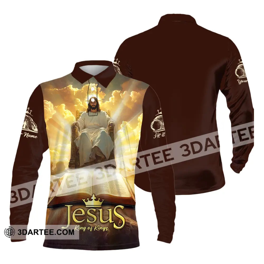 Unisex Shirt - Custom Text Jesus King Of Kings Long Sleeve Polo / S T-Shirt