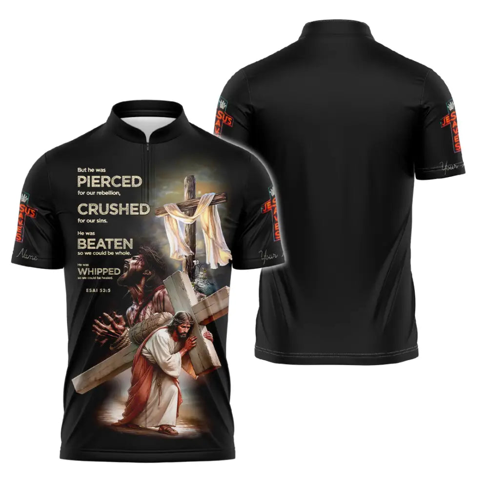 Unisex Shirt - Custom Text Shirt Jesus Saves Zipper Polo Shirt / S T-shirt