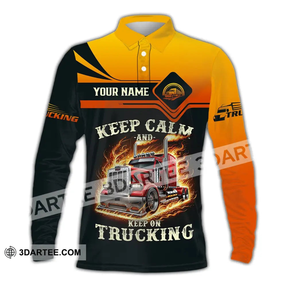 Unisex Shirt - Custom Text Keep Calm And On Trucking Long Sleeve Polo / S T-Shirt