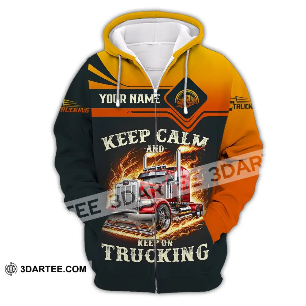 Unisex Shirt - Custom Text Keep Calm And On Trucking Zipper Hoodie / S T-Shirt