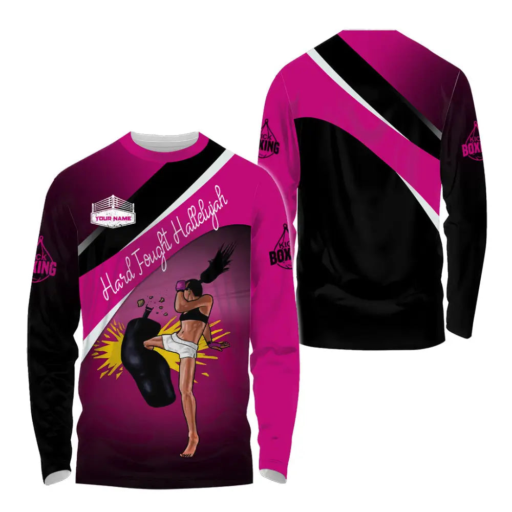 Unisex Shirt - Custom Text Shirt Kick Boxing Hard Fought Hallelujah Shirt Long Sleeve Shirt / S T-shirt