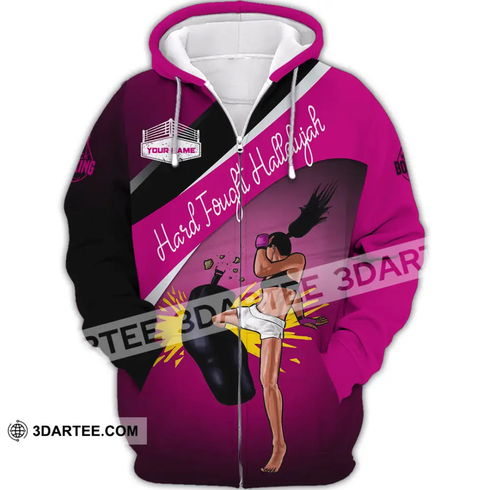Unisex Shirt - Custom Text Shirt Kick Boxing Hard Fought Hallelujah Shirt Zipper Hoodie / S T-shirt