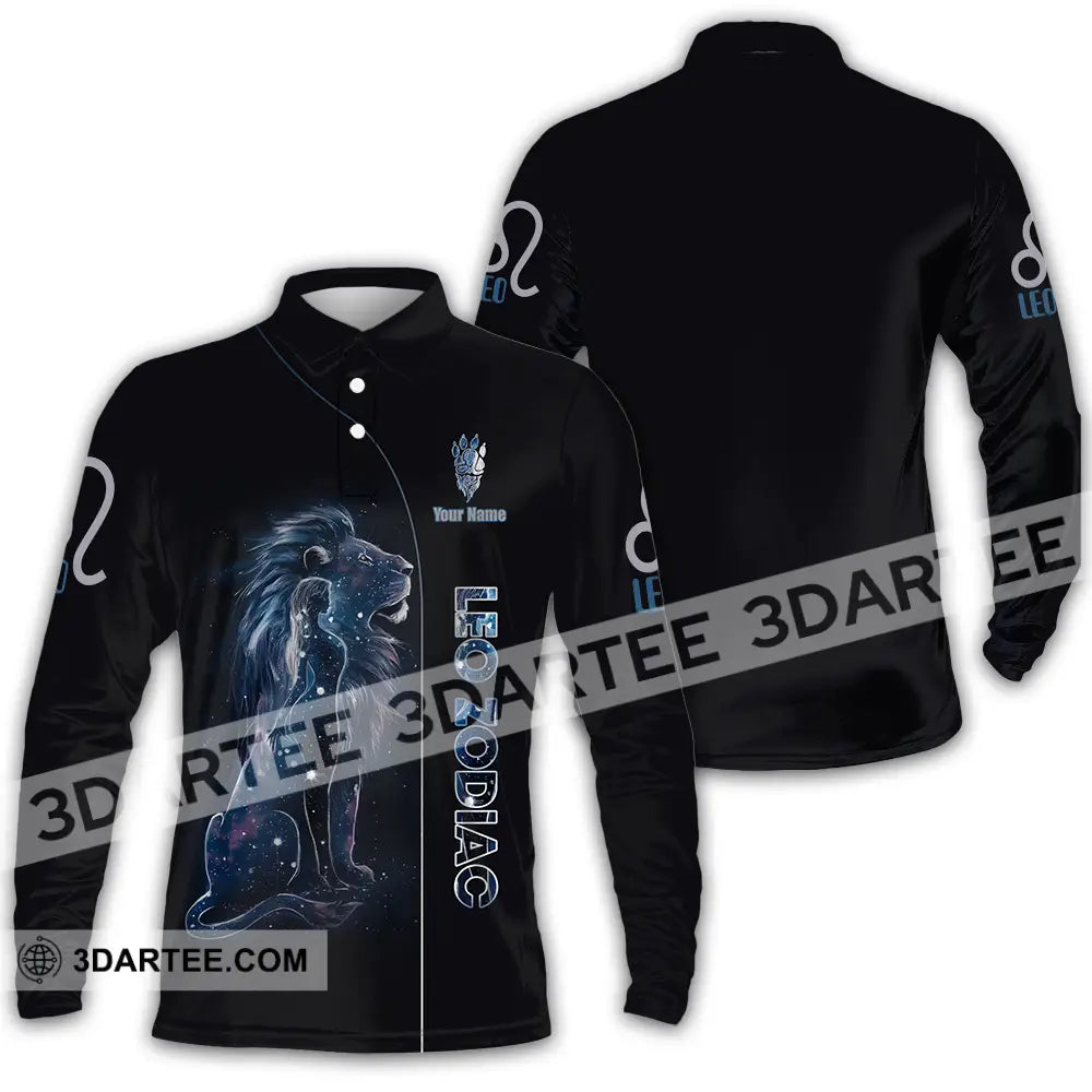 Unisex Shirt - Custom Text Leo Zodiac Long Sleeve Polo / S T-Shirt
