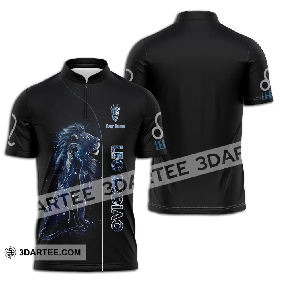 Unisex Shirt - Custom Text Leo Zodiac Zipper Polo / S T-Shirt