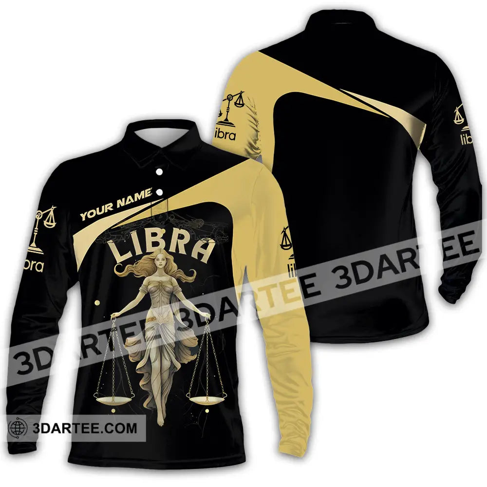 Unisex Shirt - Custom Text Libra Long Sleeve Polo / S T-Shirt