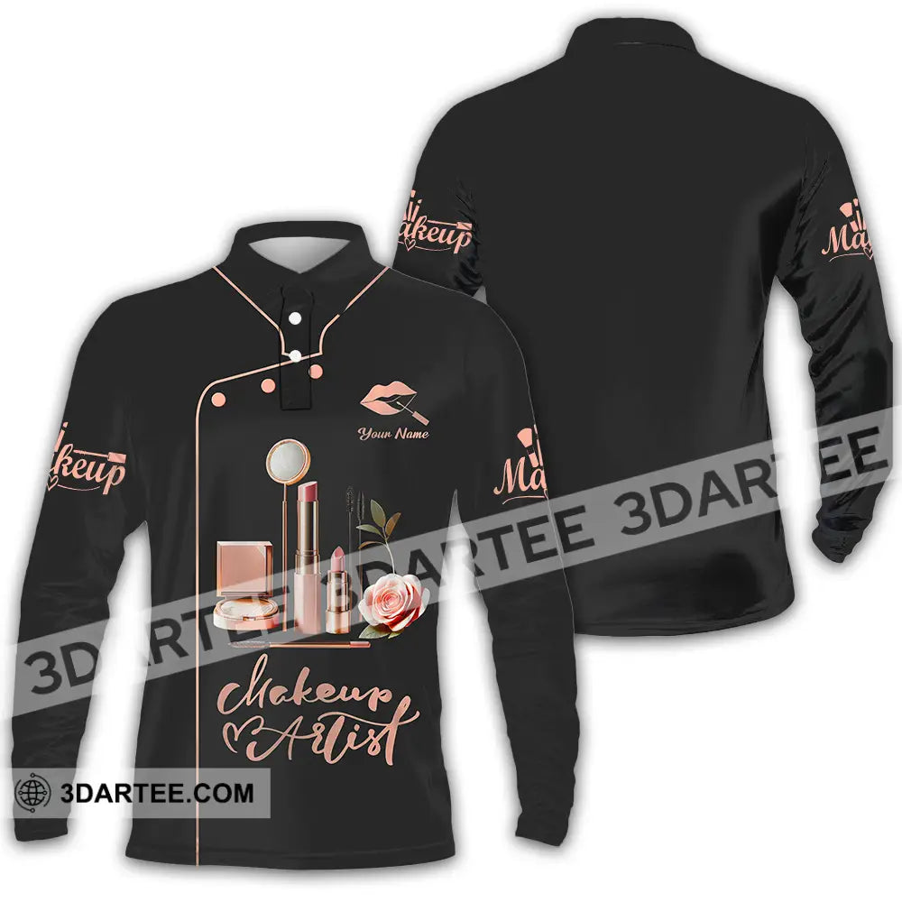 Unisex Shirt - Custom Text Shirt Make Up Artist Shirt Long Sleeve Polo / S T-shirt