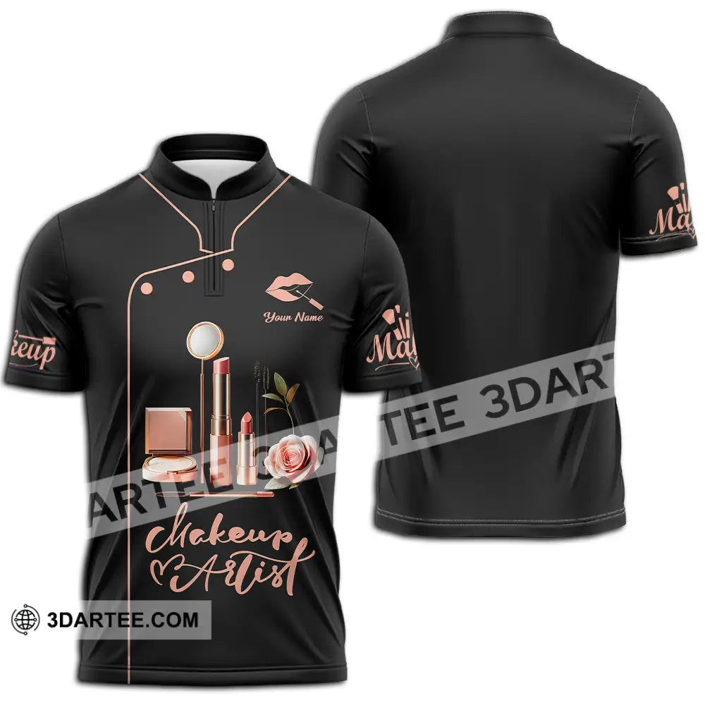 Unisex Shirt - Custom Text Shirt Make Up Artist Shirt Zipper Polo Shirt / S T-shirt
