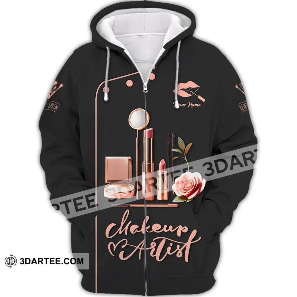 Unisex Shirt - Custom Text Shirt Makeup Artist Shirt Zipper Hoodie / S T-shirt