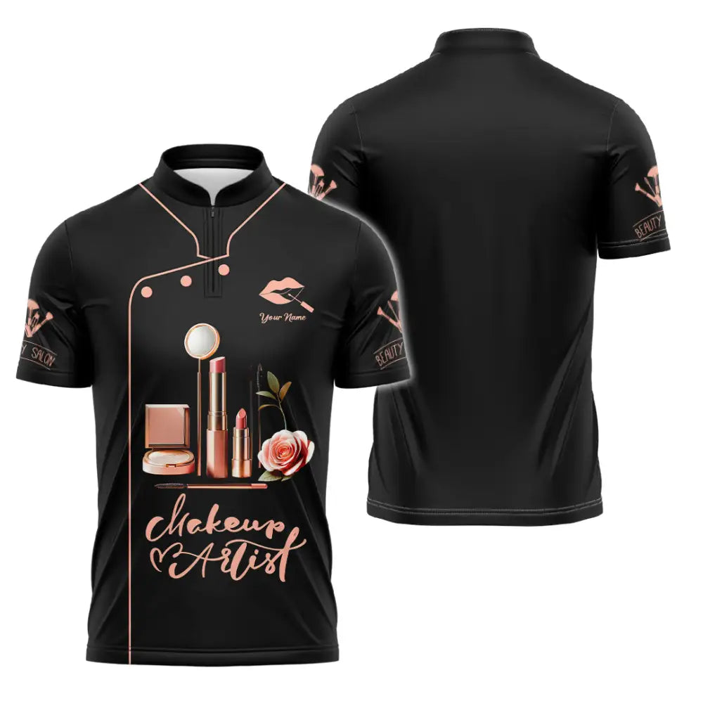 Unisex Shirt - Custom Text Shirt Makeup Artist Shirt Zipper Polo Shirt / S T-shirt