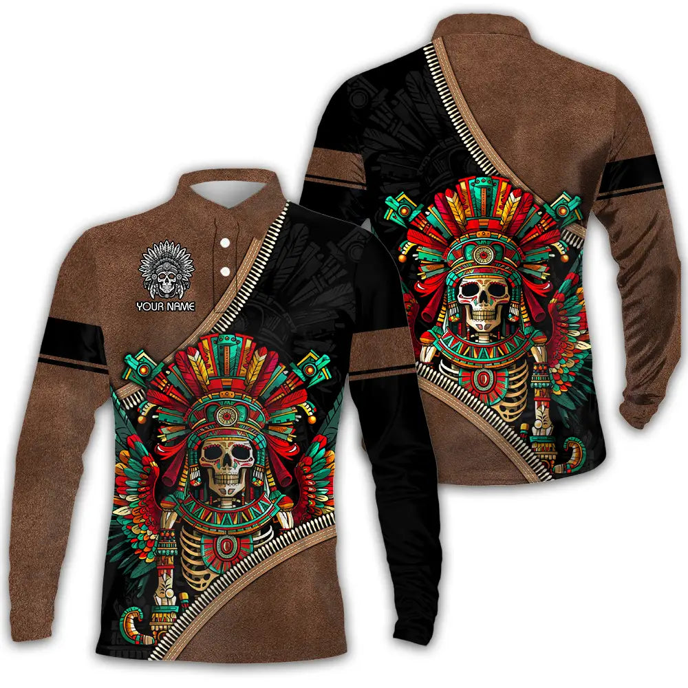 Unisex Shirt - Custom Text Shirt Mexico Aztec Classic Shirt Long Sleeve Polo / S T-shirt
