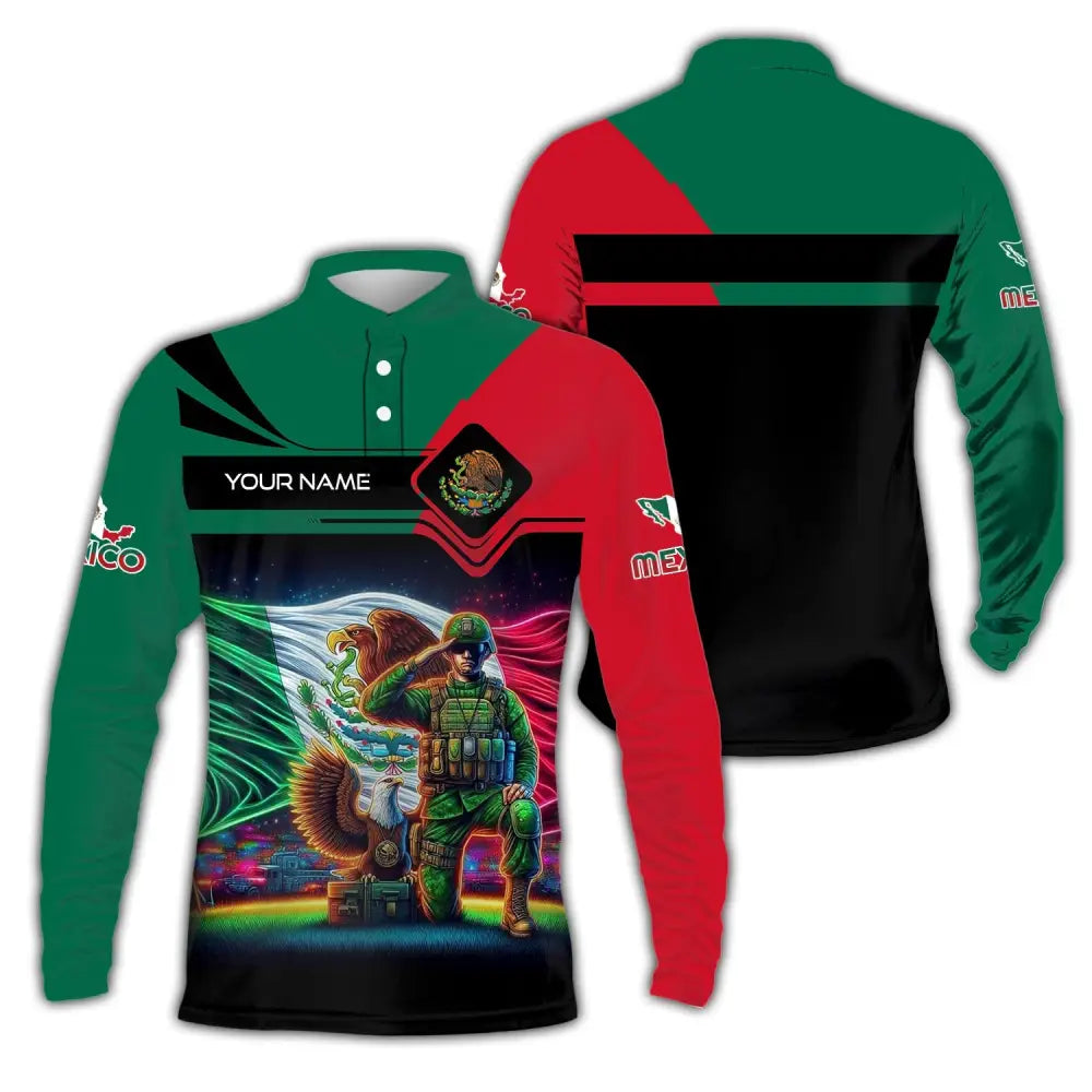Unisex Shirt - Custom Text Shirt Mexico Long Sleeve Polo / S T-shirt