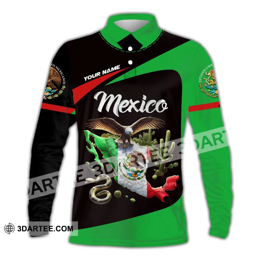 Unisex Shirt - Custom Text Mexico Long Sleeve Polo / S T-Shirt