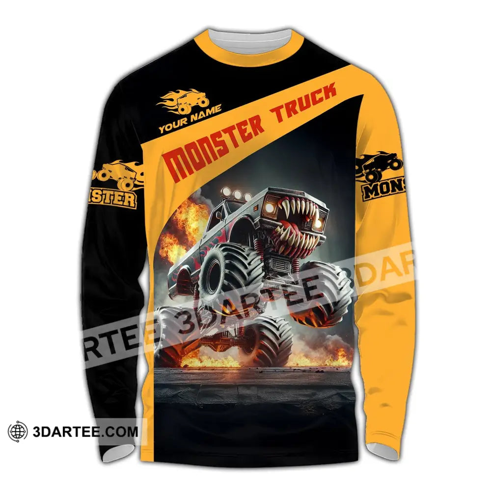 Unisex Shirt - Custom Text Monster Truck Long Sleeve / S T-Shirt