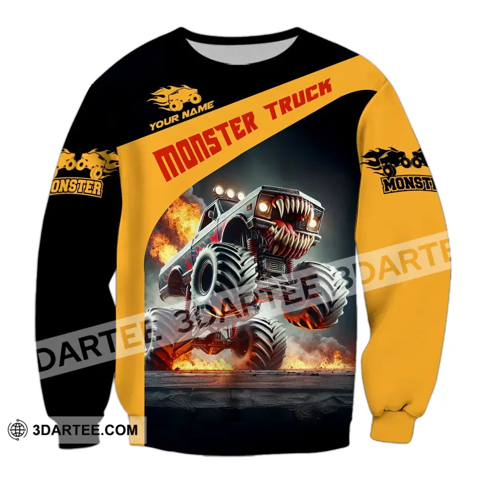 Unisex Shirt - Custom Text Monster Truck Long Sleeve / S T-Shirt