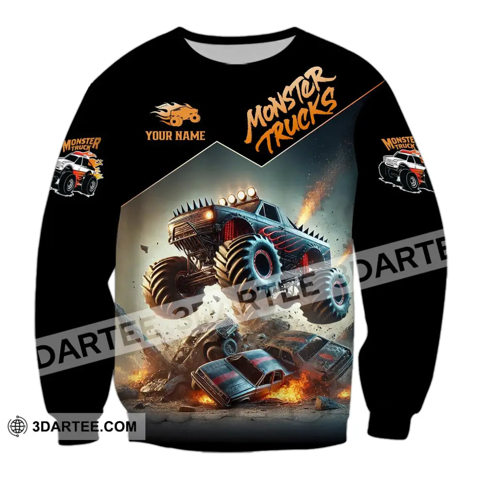 Unisex Shirt - Custom Text Monster Trucks Long Sleeve / S T-Shirt