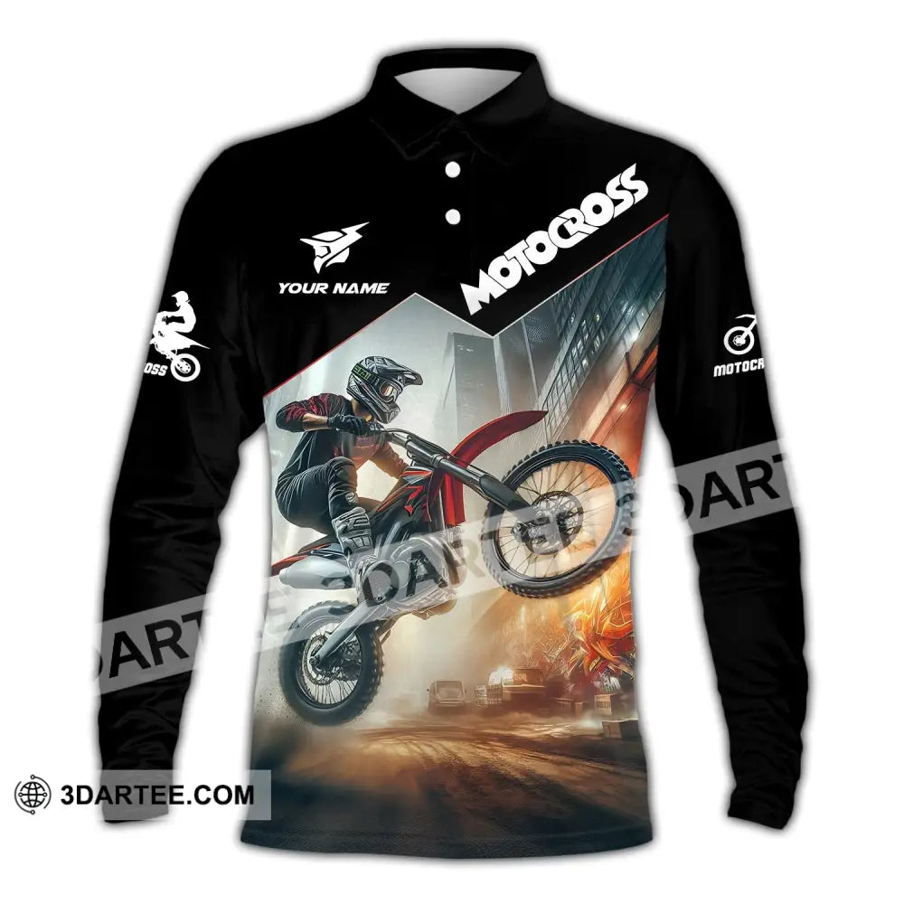 Unisex Shirt - Custom Text Motocross Long Sleeve Polo / S T-Shirt