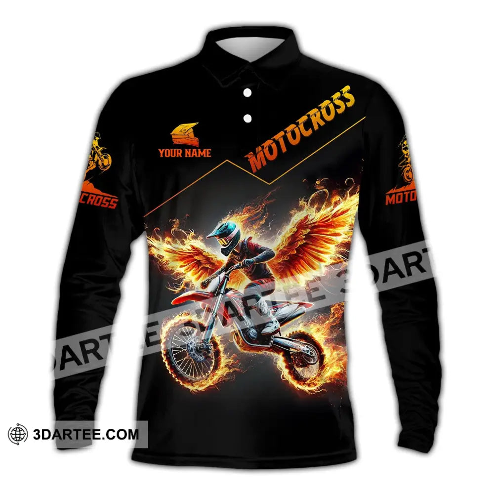 Unisex Shirt - Custom Text Motocross Long Sleeve Polo / S T-Shirt