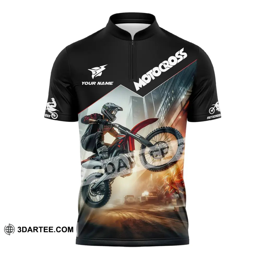 Unisex Shirt - Custom Text Motocross Zipper Polo / S T-Shirt