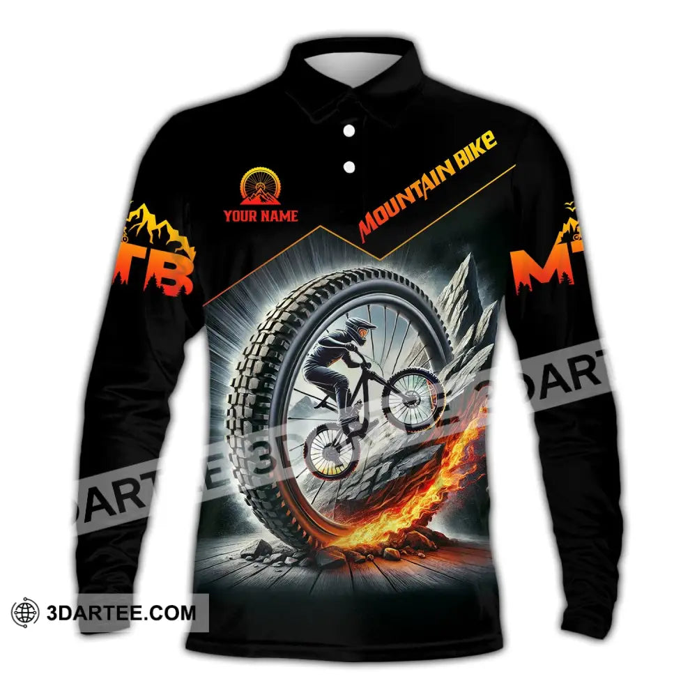 Unisex Shirt - Custom Text Mountain Bike Long Sleeve Polo / S T-Shirt