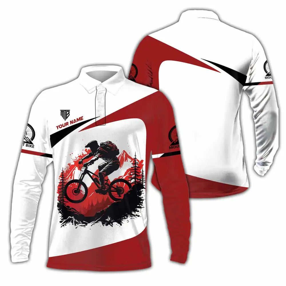 Unisex Shirt - Custom Text Mountain Bike Shirt Long Sleeve Polo / S T-shirt