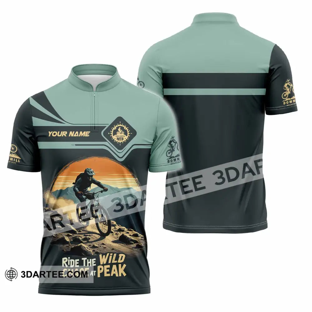 Unisex Shirt - Custom Text Shirt Mountain Bike Ride The Wind Zipper Polo Shirt / S T-shirt