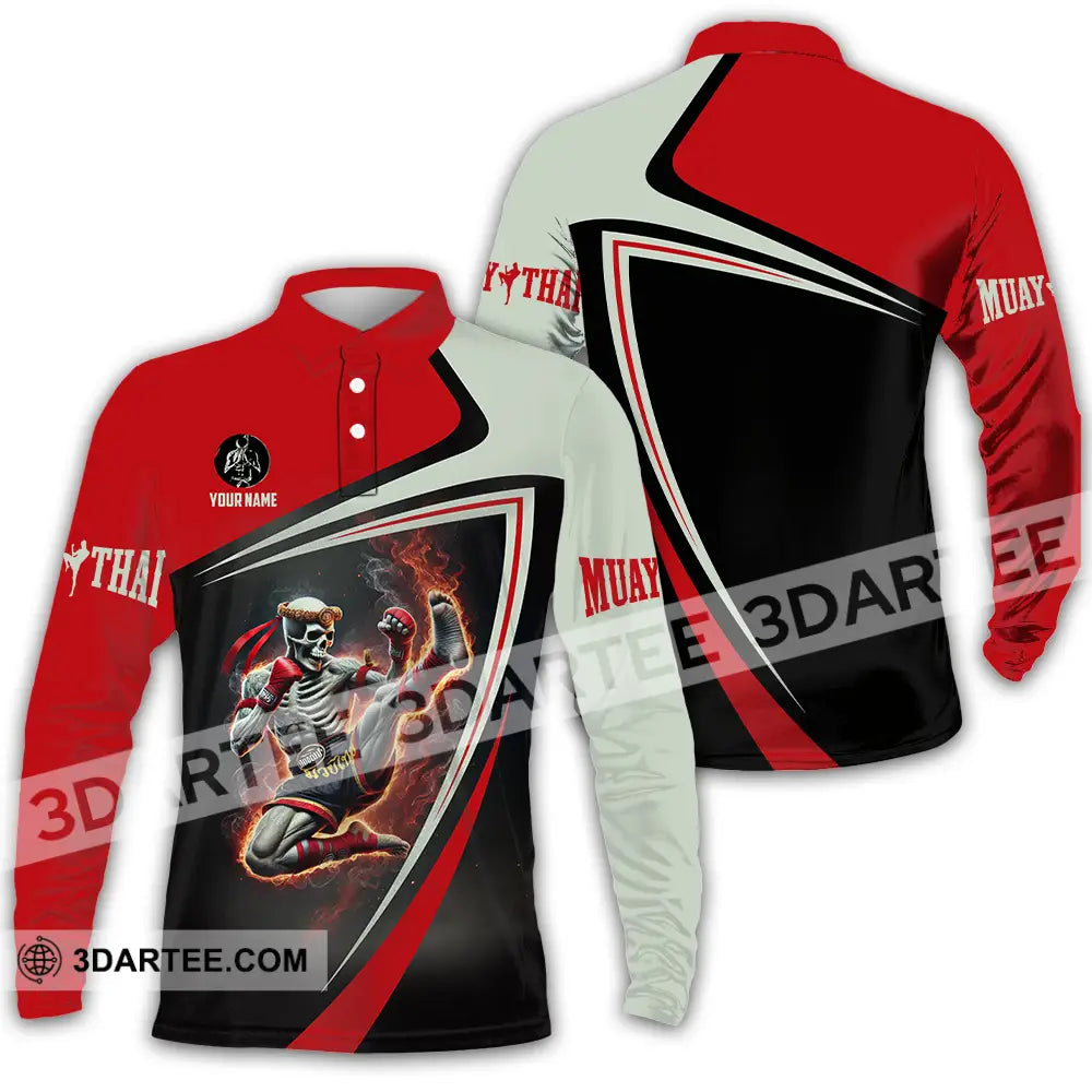 Unisex Shirt - Custom Text Muay Thai Long Sleeve Polo / S T-Shirt