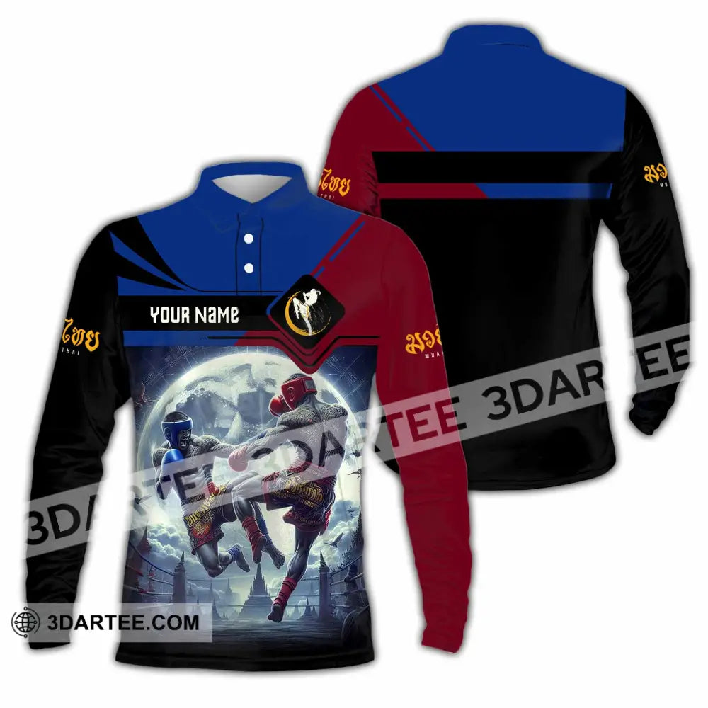Unisex Shirt - Custom Text Shirt Muay Thai Shirt Long Sleeve Polo / S T-shirt