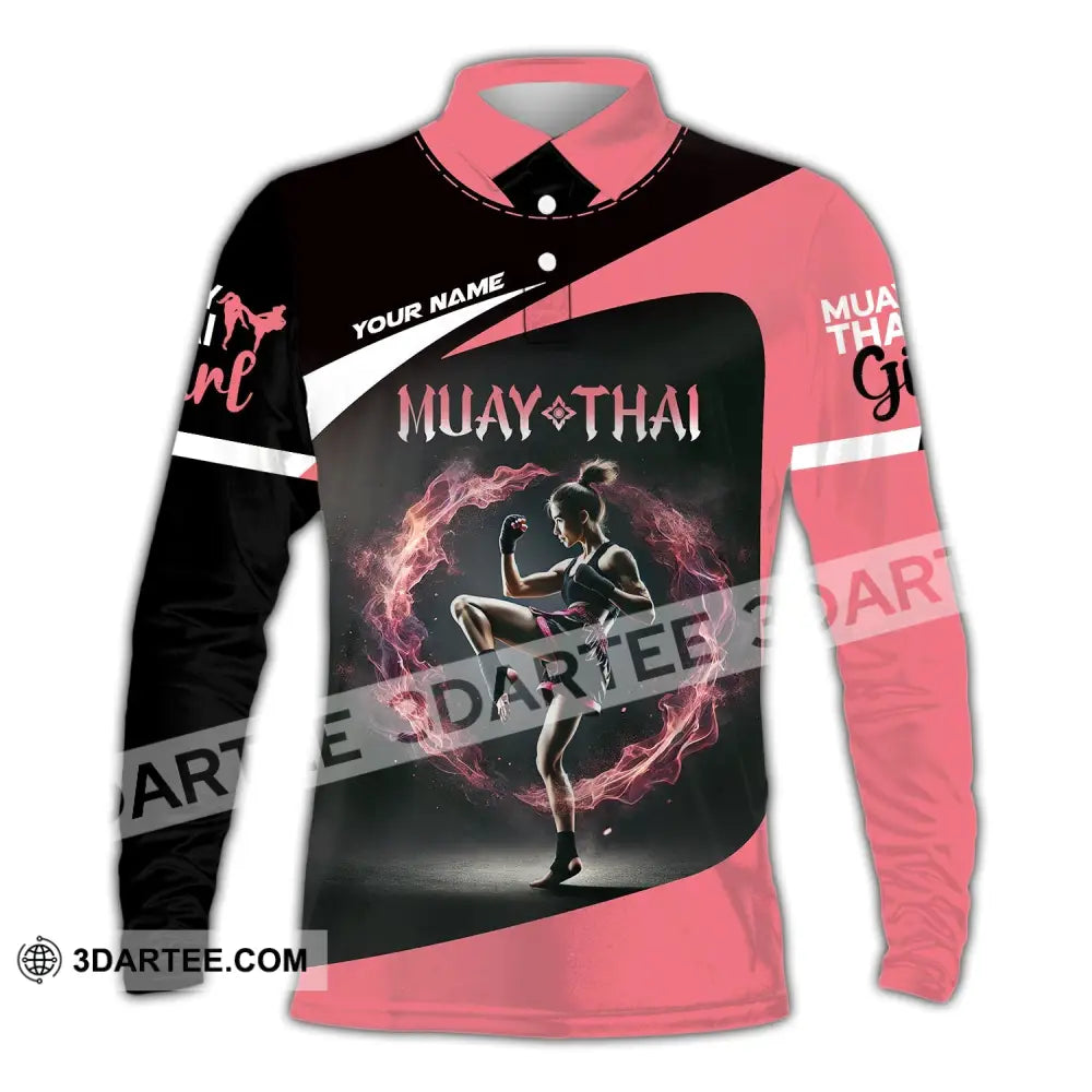 Unisex Shirt - Custom Text Muay Thai Long Sleeve Polo / S T-Shirt