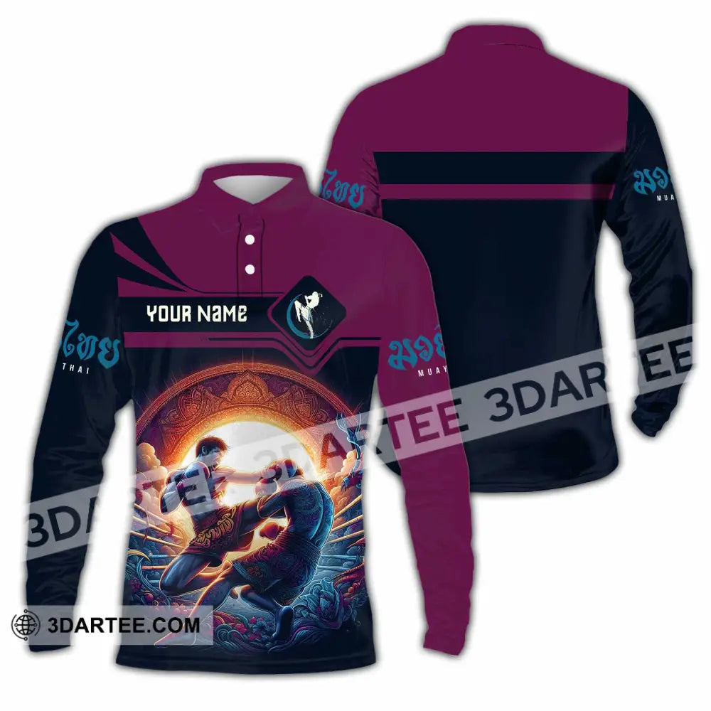 Unisex Shirt - Custom Text Shirt Muay Thai Shirt Long Sleeve Polo / S T-shirt