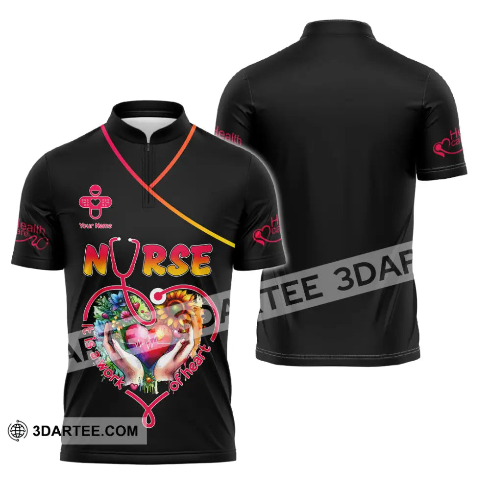 Unisex Shirt - Custom Text Nurse Zipper Polo / S T-Shirt