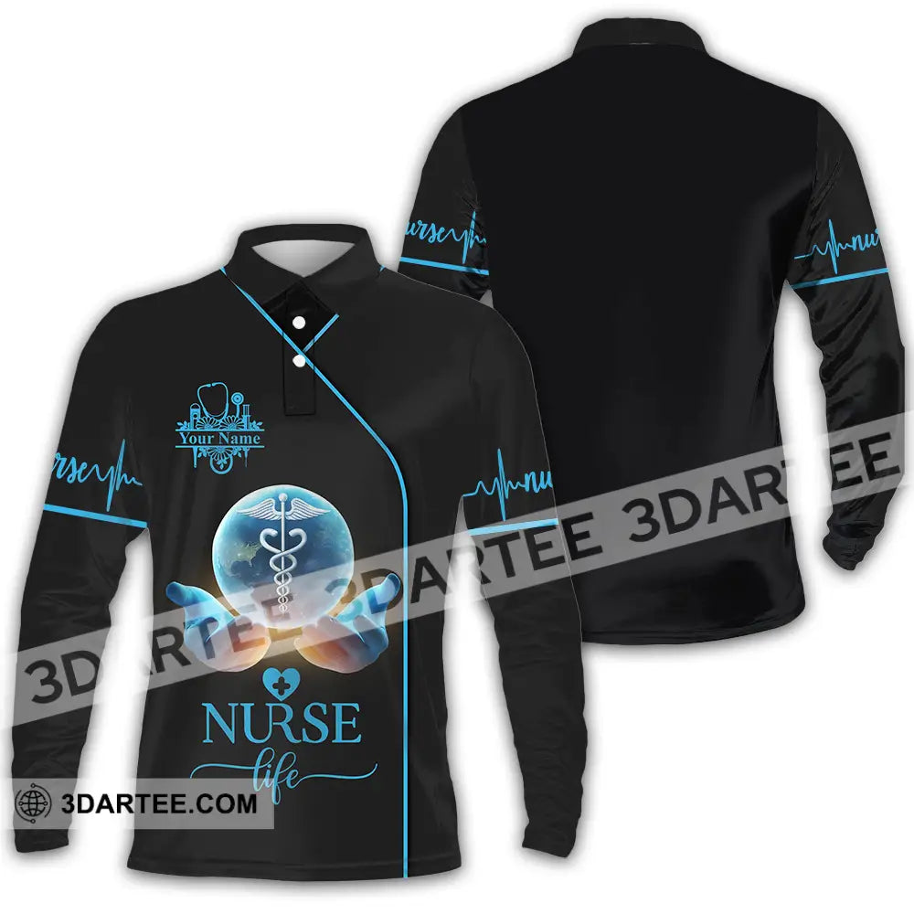 Unisex Shirt - Custom Text Nursing Shirt Nurse Life Long Sleeve Polo / S T-shirt