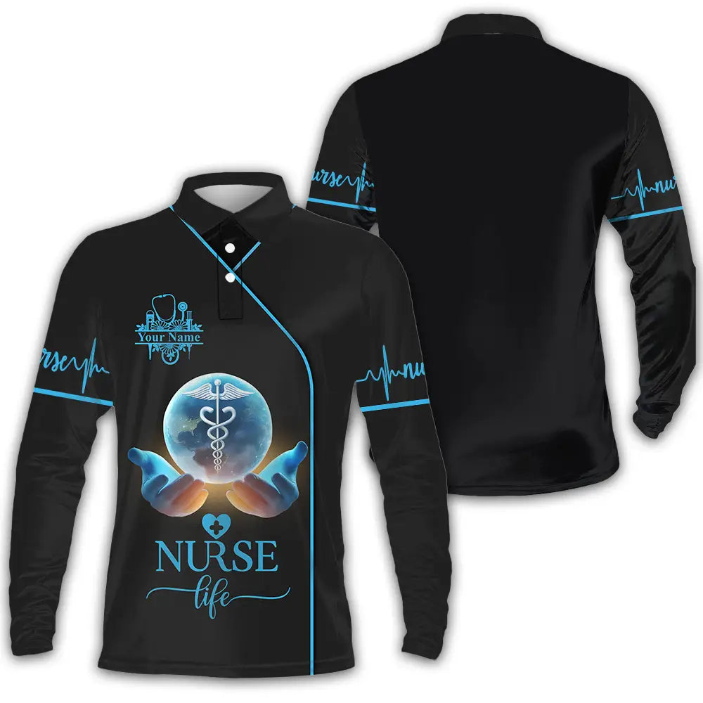 Unisex Shirt - Custom Text Nursing Shirt Nurse Life Long Sleeve Polo / S T-shirt