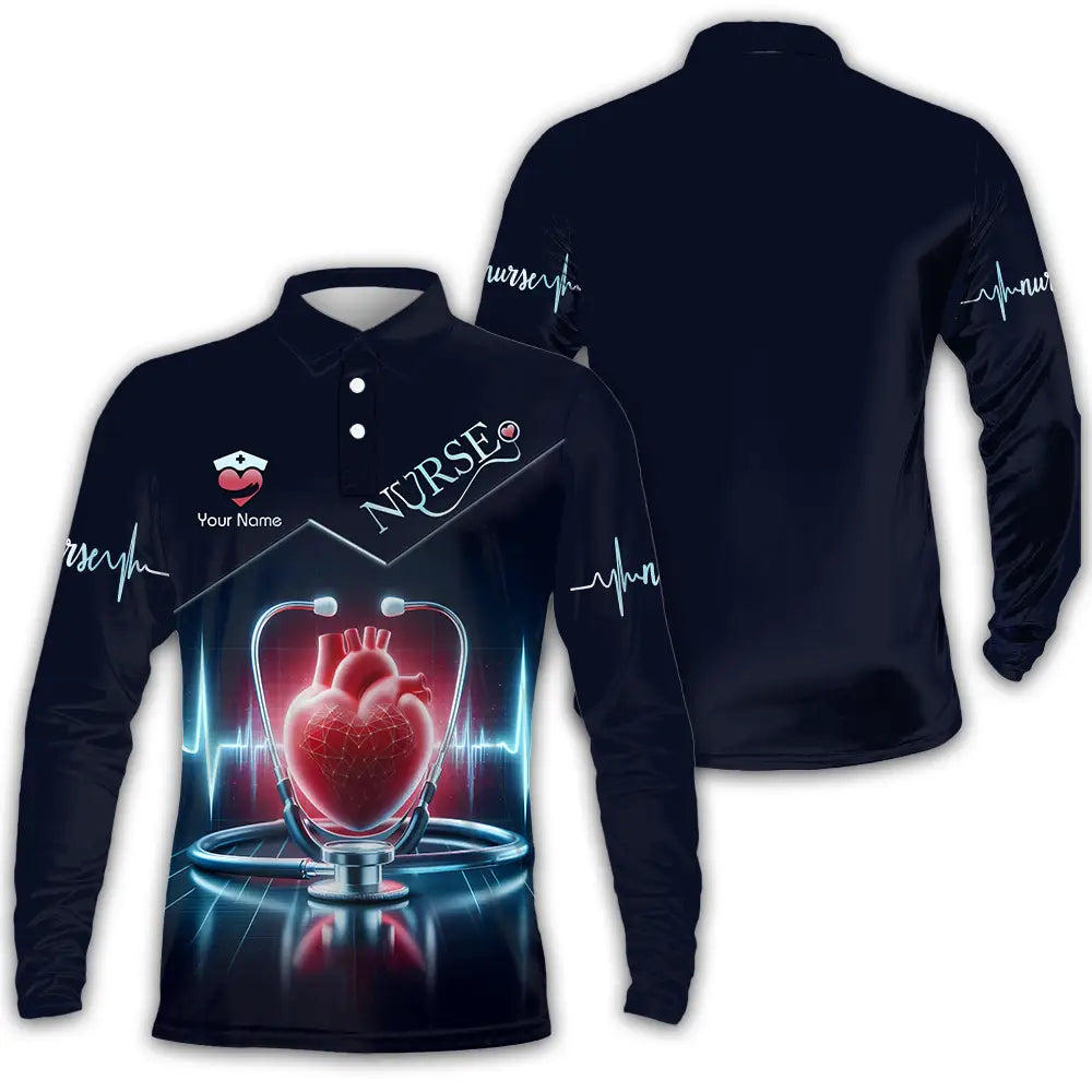 Unisex Shirt - Custom Text Nursing Shirt Nurse Life Long Sleeve Polo / S T-shirt