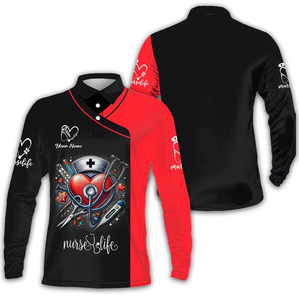 Unisex Shirt - Custom Text Nursing Shirt Nurse Life Long Sleeve Polo / S T-shirt