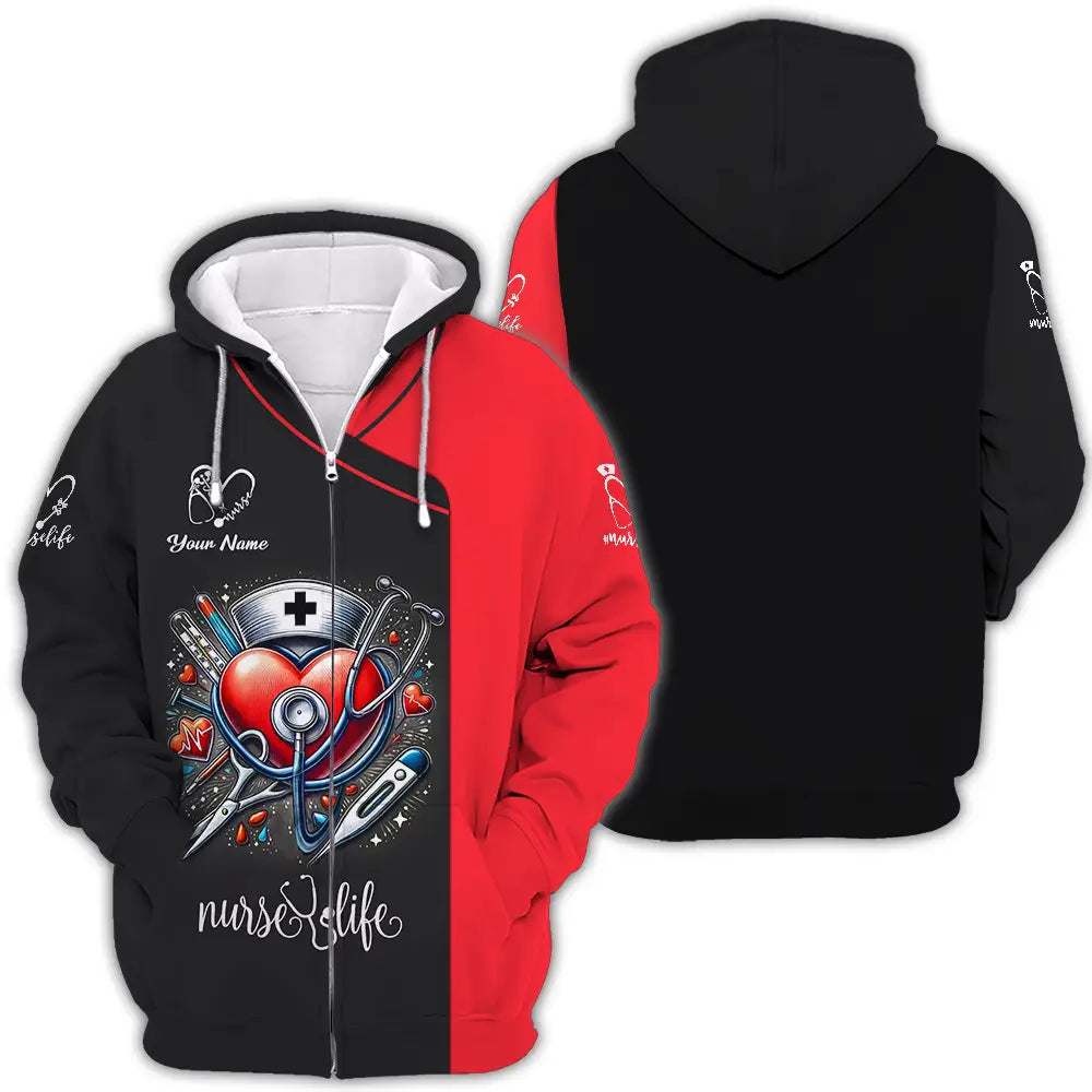 Unisex Shirt - Custom Text Nursing Shirt Nurse Life Zipper Hoodie / S T-shirt