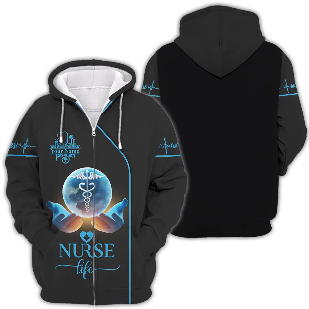 Unisex Shirt - Custom Text Nursing Shirt Nurse Life Zipper Hoodie / S T-shirt